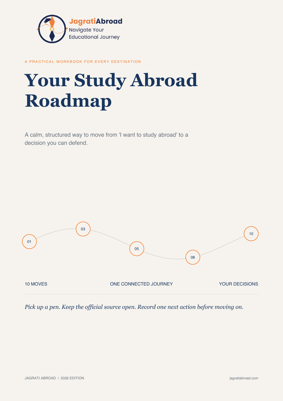 First-page preview of the Jagrati Abroad 2026 Study Abroad Roadmap